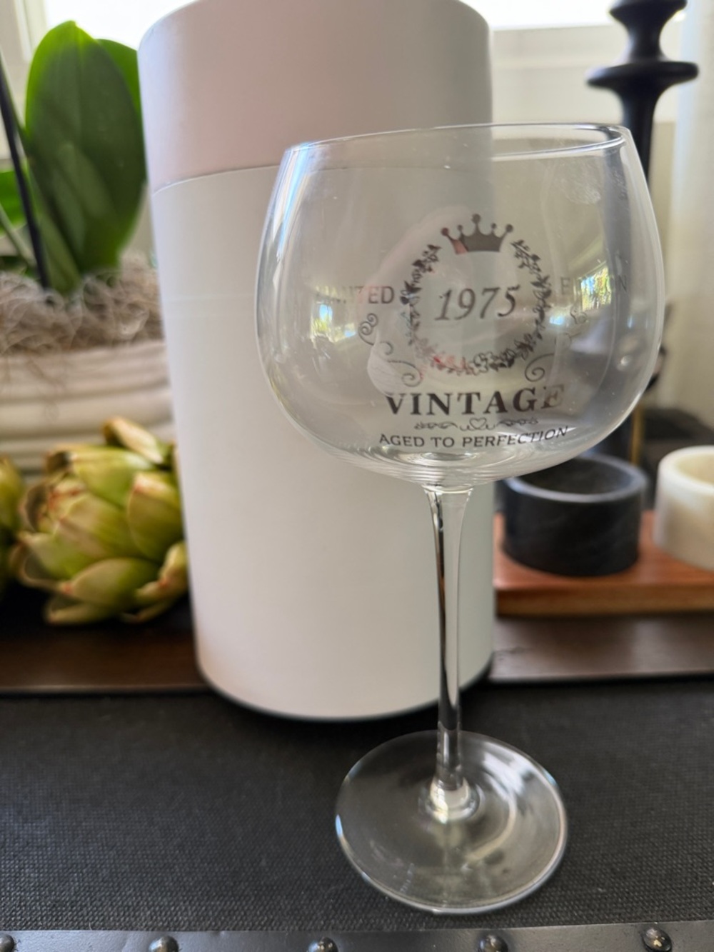 Perfection Clear Etched 'Vintage 1975' Wine Glass